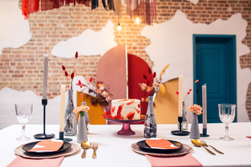 banquet table decoration and interior inside restaurant
