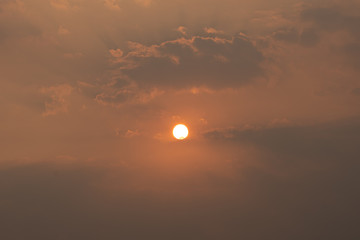 Sun on sky and clouds is bright white background, hot weather on summer season