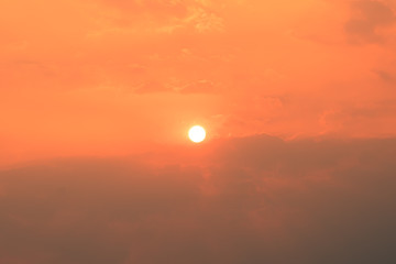 Sun on sky and clouds is bright white background, hot weather on summer season