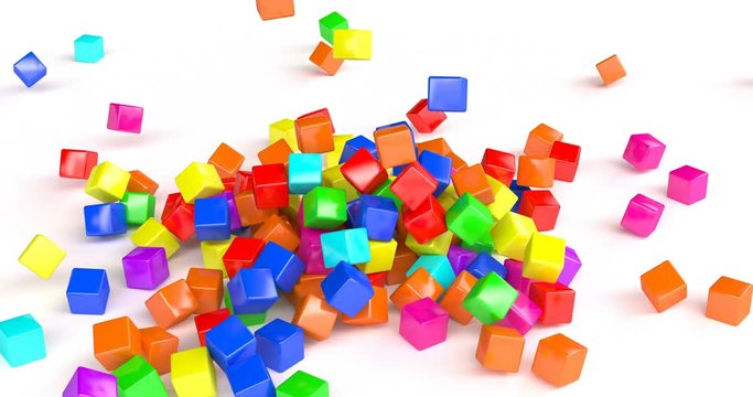 3d coloured cubes falling down for game background design. Game concept. Game illustration. Geometric background. Red abstract background. Colorful cube. Design element. 4k