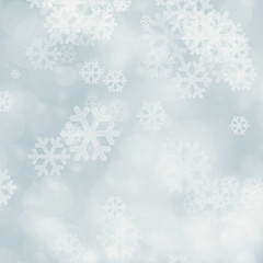 Christmas blue white snowflake with snow fall on winter background.