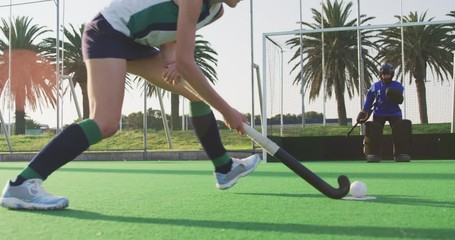 Female hockey players playing on the field - Powered by Adobe
