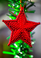 Colorful background of beautiful New Year decoration close up view