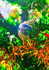 Colorful background of beautiful New Year decoration close up view