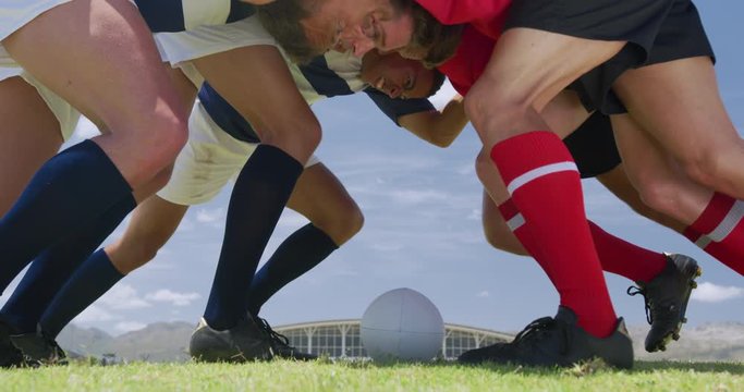 Rugby players playing on field