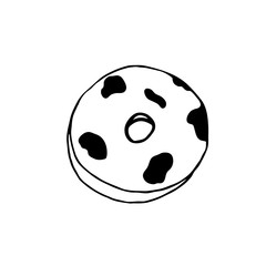 Hand drawn illustration. Funny doughnut. In the style of Doodle, simple form, sketch. Cute drawings for decor, cafe menu.
