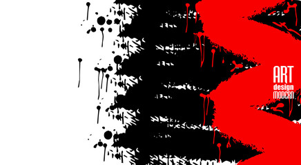 Paint strokes in red and black on a white background