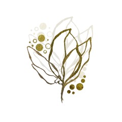 Watercolor magnolia with golden ink leaves