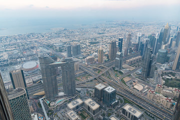Fototapeta na wymiar View of city of Dubai from at the top in Burj Khalifa Dubai