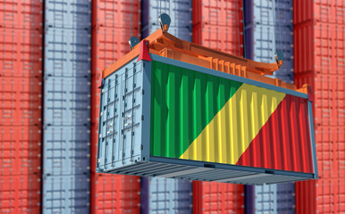Naklejka premium Freight container with Republic of the Congo flag. 3D Rendering