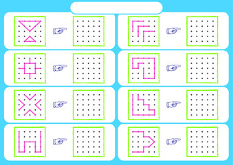 worksheet for preschool kids, Dot to dot copy practice, copy the shapes, Visual perception activities, fine motor skills
