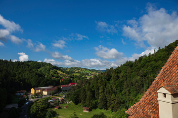 Bran,Romania,7,2019; small town located in Transylvania, next to the border with Valaquia (currently, Romania) in full Transylvanian Carpathians