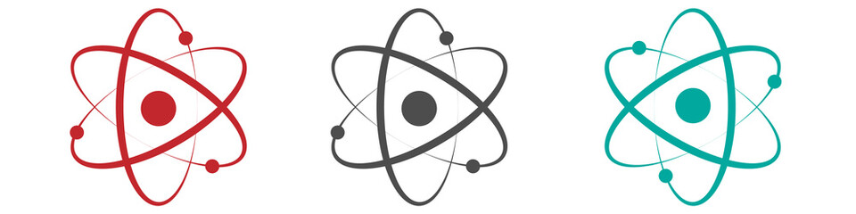 Atom icon in flat design. Set molecule symbol or atom symbol isolated. Vector illustration - obrazy, fototapety, plakaty