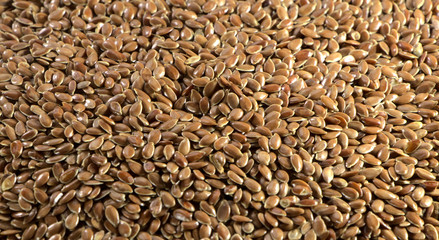 Flax seeds close-up. Natural healthy food for vegetarians. Background from sesame seeds.