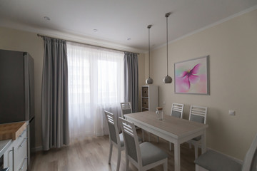 Interior. Kitchen modern, white, gray, beige color