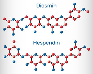 Hesperidin, diosmin, flavonoid molecule. Flavanone glycoside, drugs for treatment of venous disease. Molecule model