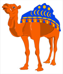 A large orange camel with a poon. The stoon is decorated with ornaments.
