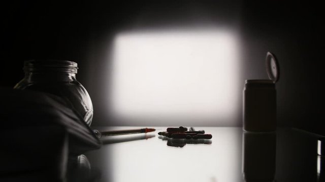 Slide on the table with medical items