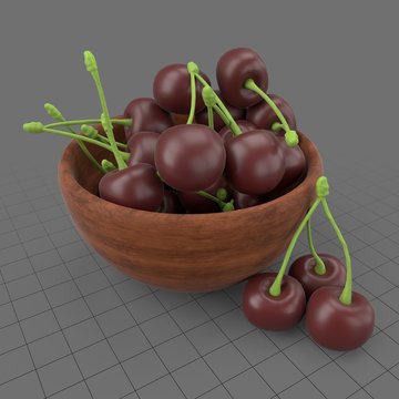 Stylized cherries in bowl