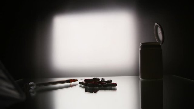 Slide on the table with medical items