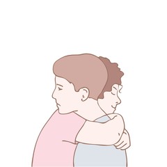 Vector illustration happy girl hugging a sad guy , cartoon design