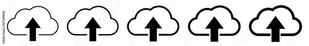 Poster cloud upload icon black line | clouds arrow up illustration | computing storage symbol | server data