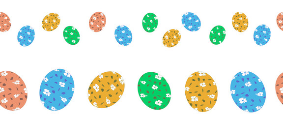 Fototapeta na wymiar Vector decor seamless pattern set of colorful Easter eggs bordure isolated on a white background