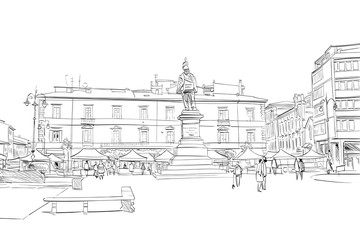 San Antonio Square. Pisa. Italy. Hand drawn sketch. Vector illustration.