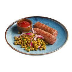 Delicious octoberfest menu, plate of sausages . Oktoberfest meal.