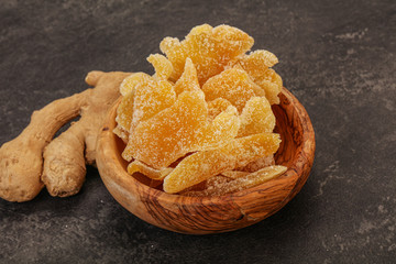 Dry sweet ginger in the bowl