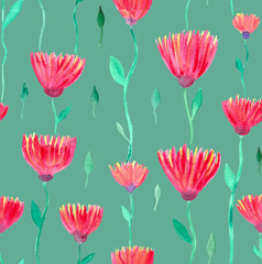 Seamless floral pattern. Floral print. Chrysanthemums on a green background. Floral pattern for fabric, wallpaper, cards, gift paper and other surfaces.