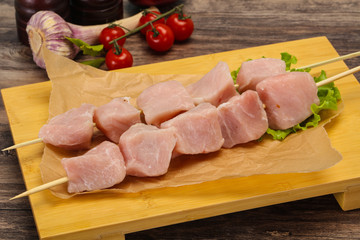 Raw pork meat skewer for grill