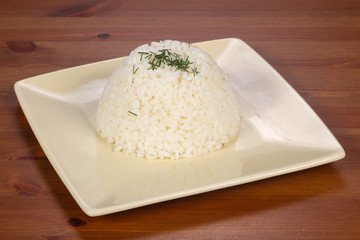 Steamed rice in the plate