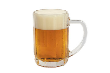 glass of beer with foam isolated on white