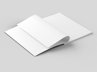 Open magazine with a glued binding. Vertical A4 format. 3d illustration.