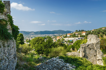 Naklejka premium Sunny view of ruins of citadel in Stari Bar town near Bar city, Montenegro.