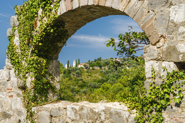 Sunny view of ruins of citadel in Stari Bar town near Bar city, Montenegro.