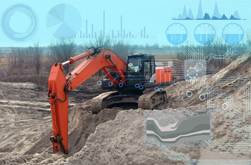 remote control of the excavator with the help of a given program and computer simulation,...