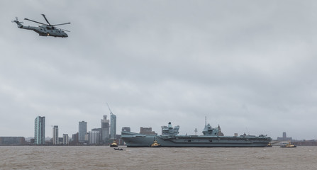 Fototapeta na wymiar Panorama of HMS Prince of Wales on the Liverpool waterfront