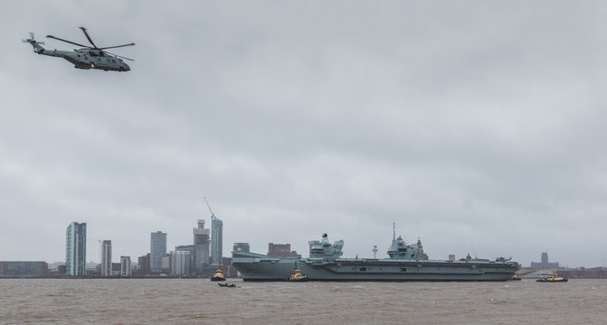 Panorama Of HMS Prince Of Wales On The Liverpool Waterfront