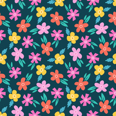 Elegant romantic colorful seamless floral pattern with wild colorful flowers. Hand drawn background. Ditsy print. Perfect for fabric, manufacturing, textile etc. Vector illustration