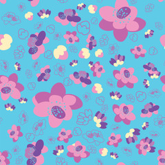 Trendy background seamless pattern with flower sakura - japanese cherry tree, branch and leaf. Floral stylish modern wallpaper. Vector illustration