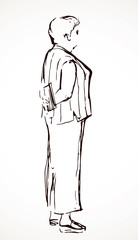 Fat woman stands on a white background. Vector drawing