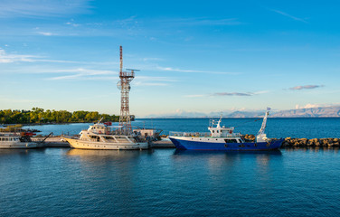 Ferries near Corfu island coast.