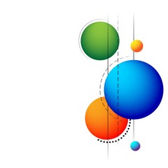 Multi-colored balls hang on a white background.