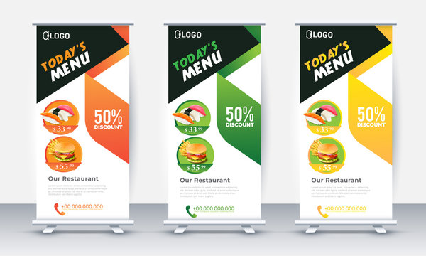 Fast food roll up banner restaurant menu template Design brochure. Vector illustration - Images