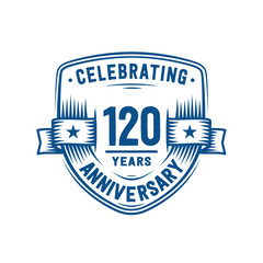 120 years anniversary celebration shield design template. 120th anniversary logo. Vector and illustration.