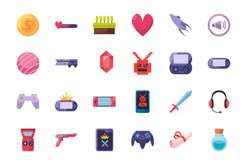 Isolated videogame line style icon set vector design
