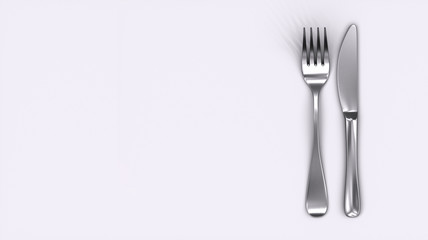 Knife and fork isolated on white background. Copy Space. Cooking icon. Symbol.