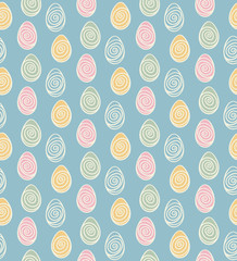 Seamless repeat vector pattern with hand-drawn eggs, in pastel colors